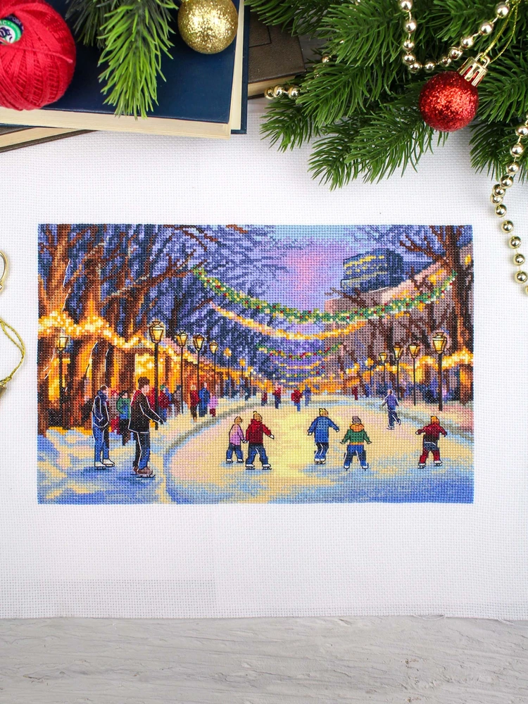 MP Studia Siuvinėjimo kryželiu rinkinys „Naujametė čiuožykla“ 17x25 cm
