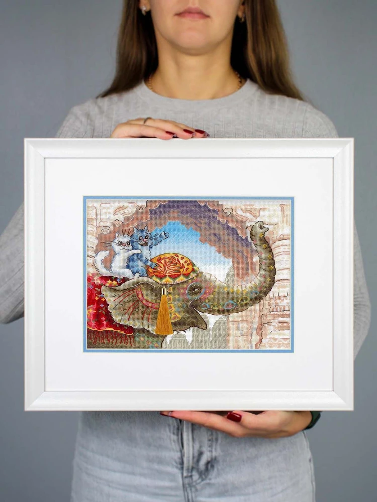 MP Studia Siuvinėjimo kryželiu rinkinys „Katė ant dramblio“ 25x20 cm