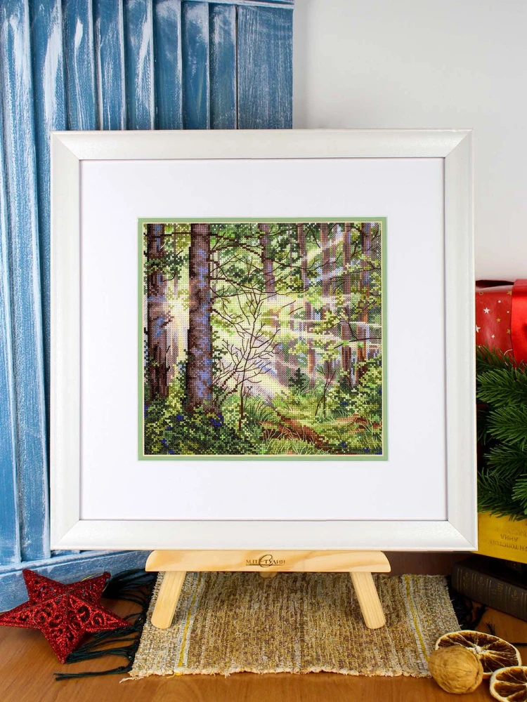 MP Studia Siuvinėjimo kryželiu rinkinys „Saulėtas miškas“, 20x20 cm peizažas