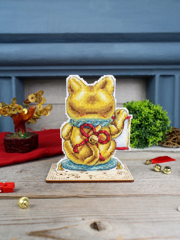 MP Studia Siuvinėjimo kryželiu rinkinys „Auksinė Maneki-neko katė“ 13x10 cm