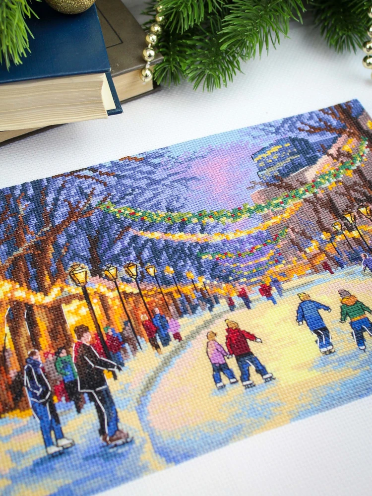 MP Studia Siuvinėjimo kryželiu rinkinys „Naujametė čiuožykla“ 17x25 cm