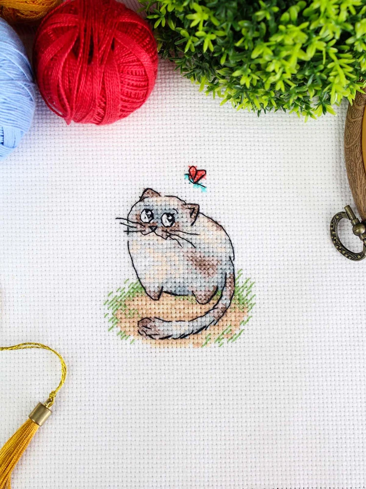 MP Studia Siuvinėjimo rinkinys kryželiu „Gudrus katinas“ 8x7 cm