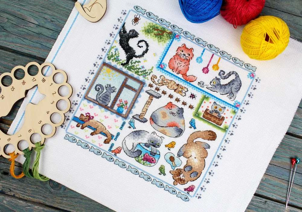 MP Studia Beldizart Kryželio siuvinėjimo rinkinys "Sampler. Katės" 20x20 cm SNV-894