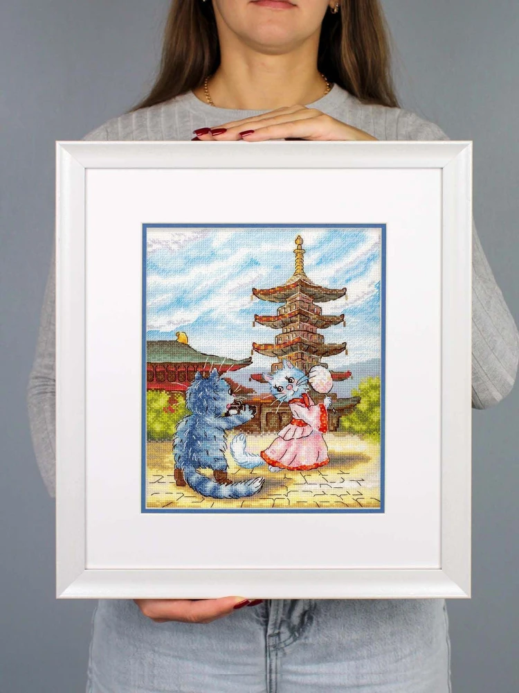 MP Studia Siuvinėjimo rinkinys kryželiu „Gracingas šokis“ katės, 25x20 cm