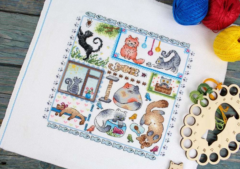 MP Studia Beldizart Kryželio siuvinėjimo rinkinys "Sampler. Katės" 20x20 cm SNV-894