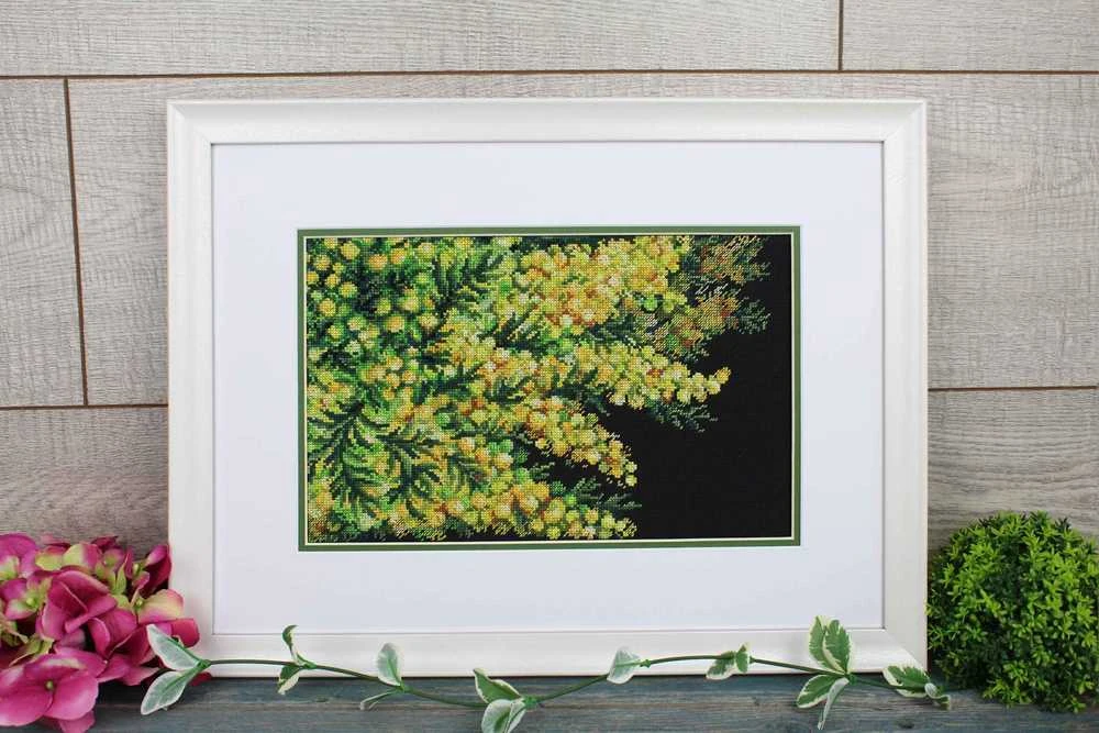 MP Studia Siuvinėjimo rinkinys kryželiu „Pavasario mimoza“, 18×27 cm