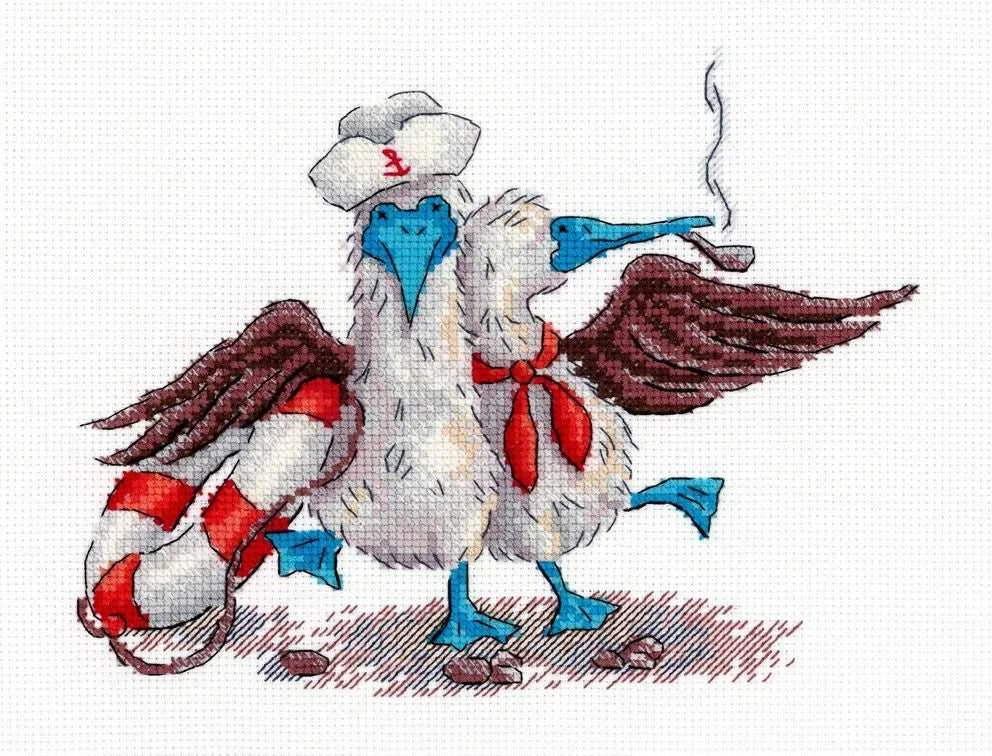 MP Studia Siuvinėjimo rinkinys kryželiu „Laimingi jūreiviai“ 14x17 cm SNV-896