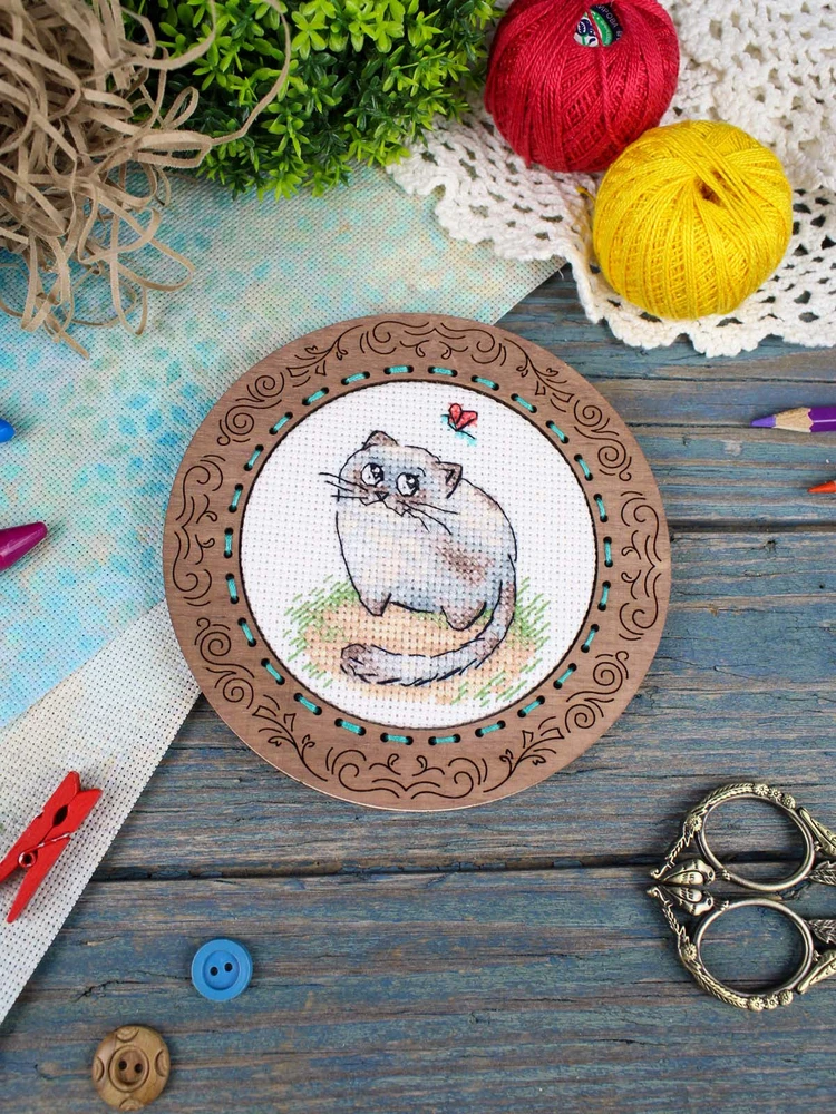 MP Studia Siuvinėjimo rinkinys kryželiu „Gudrus katinas“ 8x7 cm