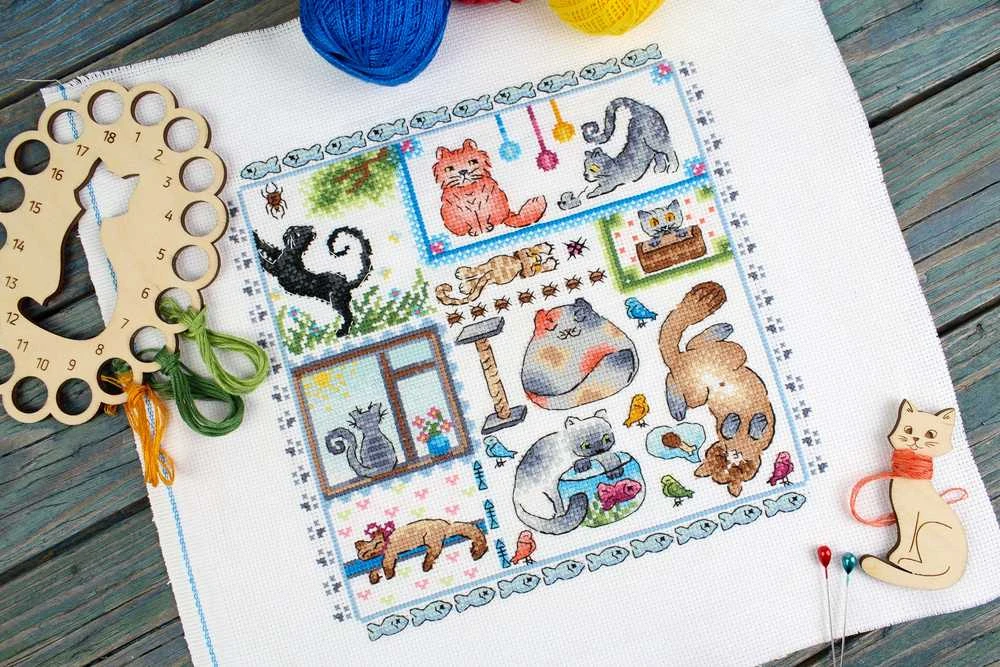 MP Studia Beldizart Kryželio siuvinėjimo rinkinys "Sampler. Katės" 20x20 cm SNV-894