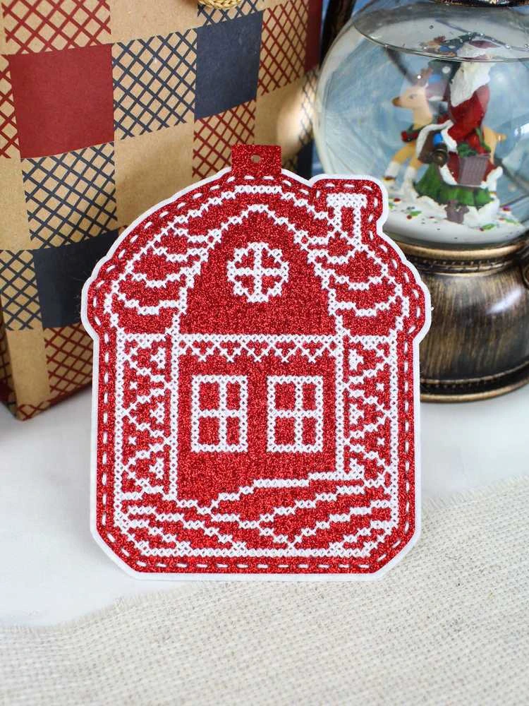 MP Studia Šventinis kryželių siuvinėjimo rinkinys eglutei „Namas sniege“, 13×11 cm