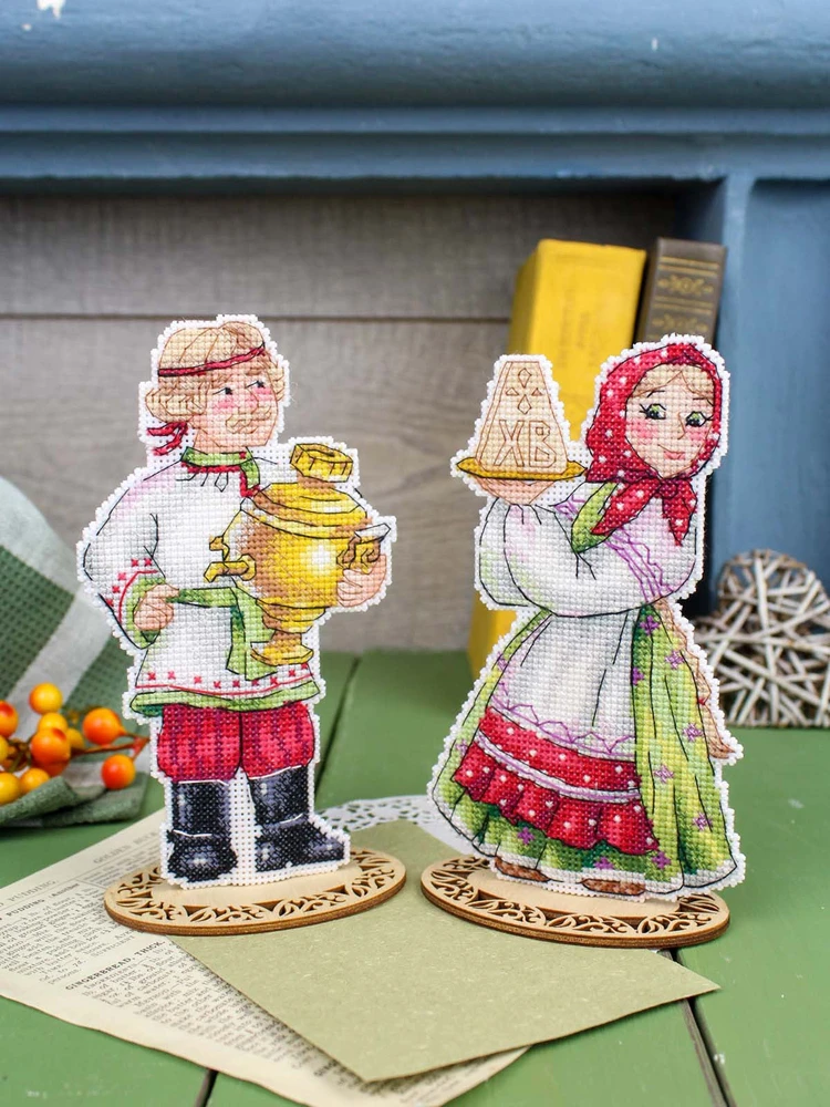MP Studia Velykinis siuvinėjimo rinkinys kryželiu „Šventinis samovaras“, 17x9 cm