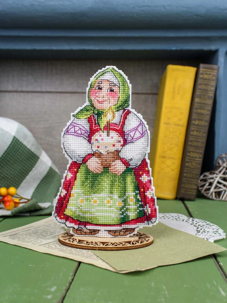 MP Studia Velykinis siuvinėjimo rinkinys „Močiutė su pyragu“ 16×10 cm
