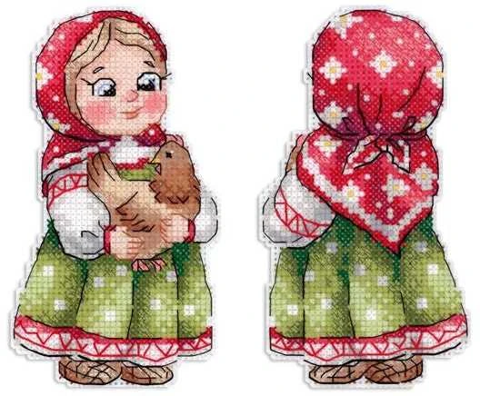 MP Studia Beldizart Kryželiu siuvinėjimo rinkinys "Mergaitė su višta" 12x7 cm SR-1170