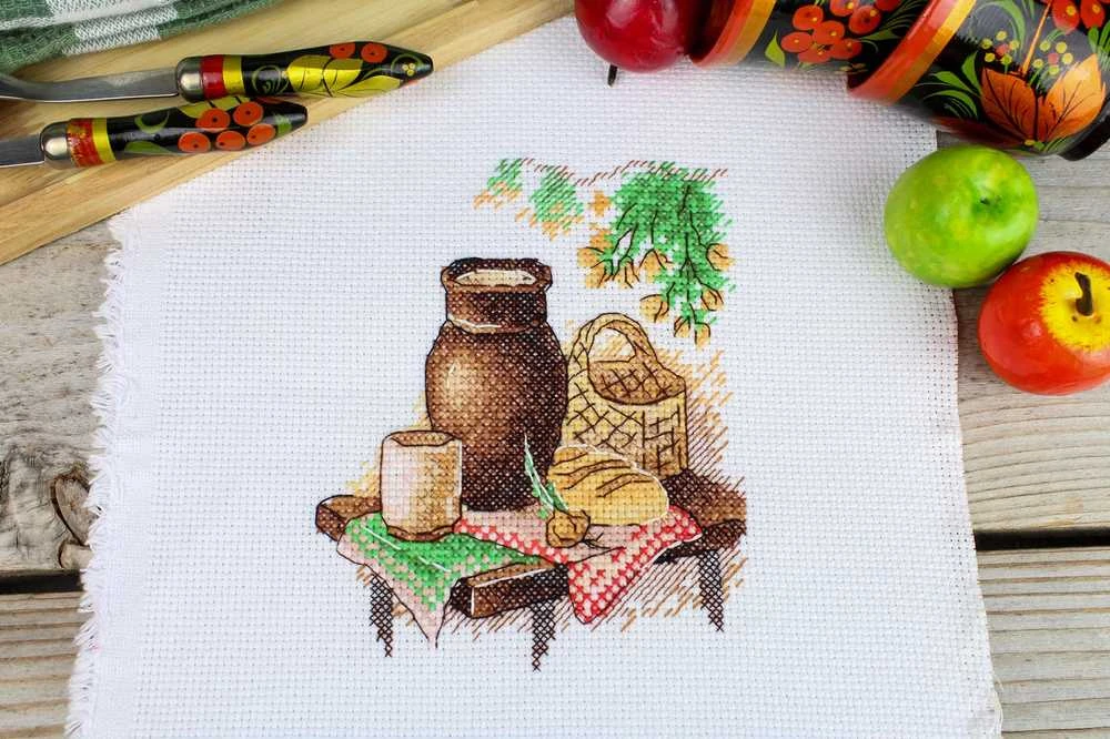 MP Studia Žavingas siuvinėjimo kryželiu rinkinys „Paprasti pietūs“ 13×11 cm