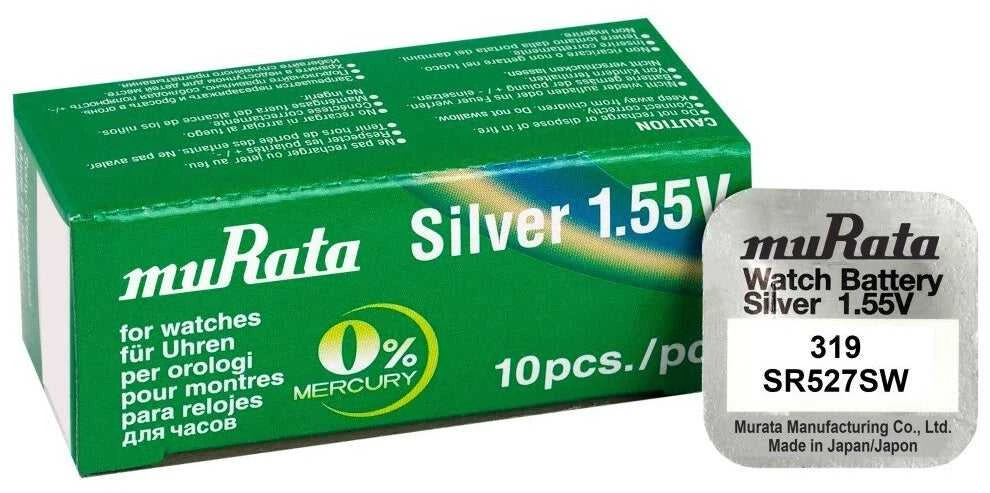 Murata 319 SR527 sidabro oksido laikrodžių baterijos, 10 vnt.