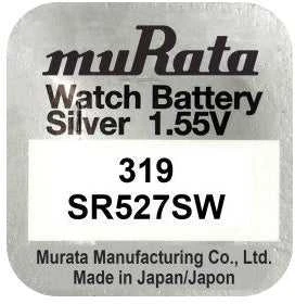 Murata 319 SR527 sidabro oksido laikrodžių baterijos, 10 vnt.