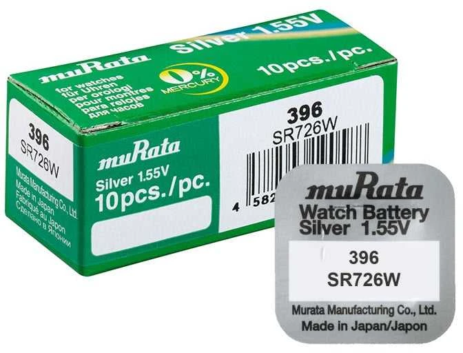 Murata sidabro oksido baterijos 396 SR726W laikrodžiams 10 vnt.