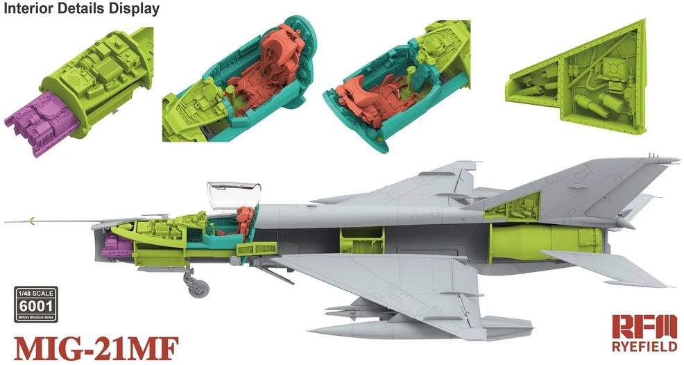 Naikintuvo MiG-21MF surenkamas modelis Rye Field Model 1/48 RFM-6001