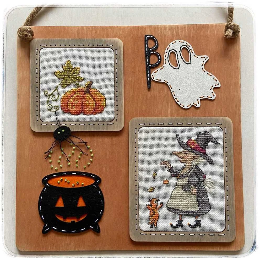NeoCraft Moliūgų sezonas siuvinėjimo kryželiu rinkinys su rėmu, 8×10 ir 6×7 cm