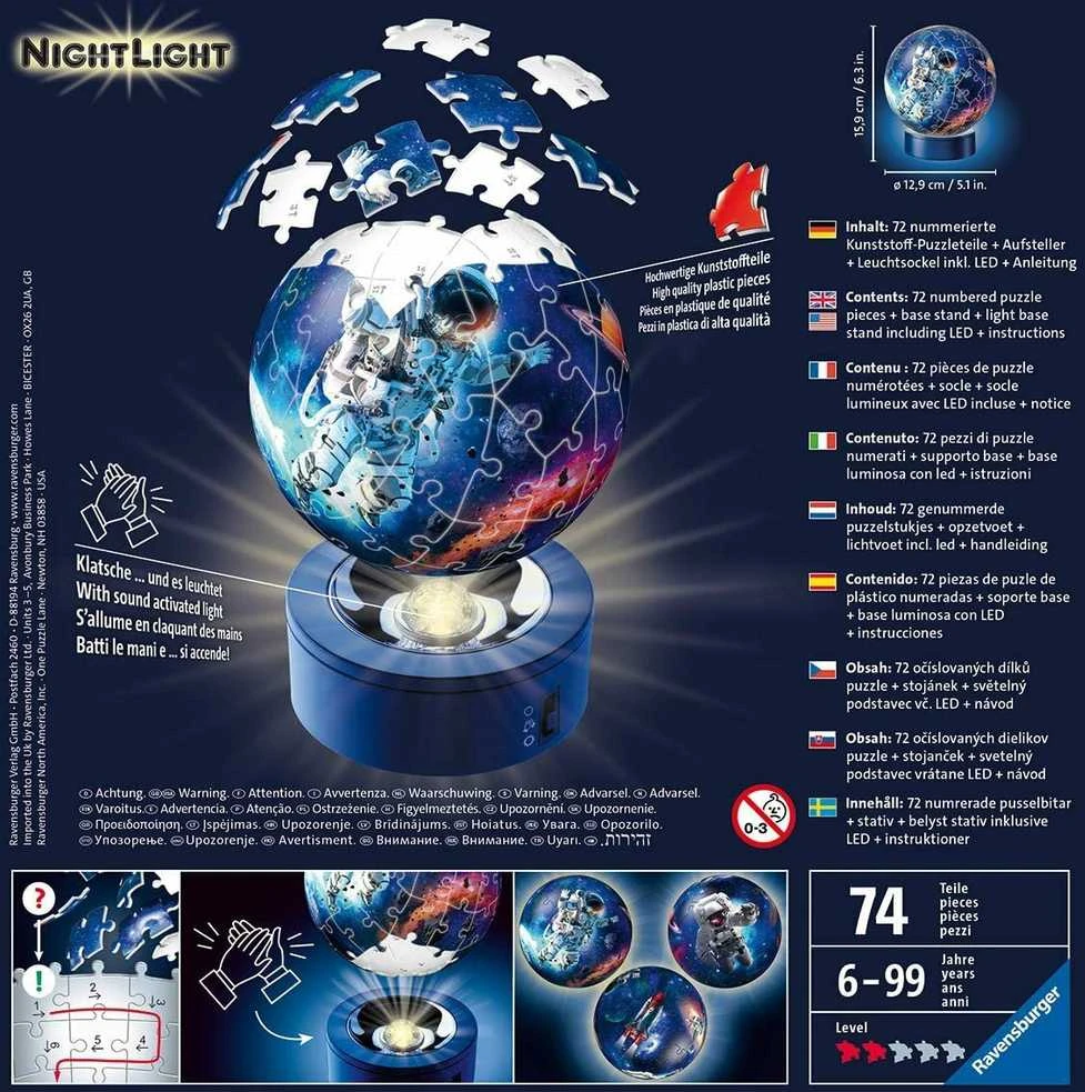 Ravensburger 3D Dėlionė 74 vnt. - Šviečiantis rutulys: Astronautas