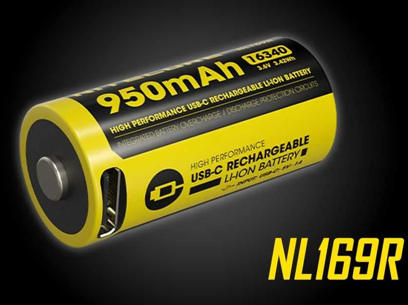 Baterija NITECORE 16340 NL169R 950mAh USB-C