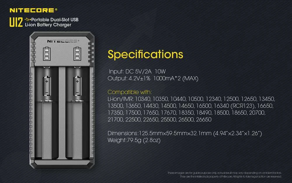 Nitecore UI2 Portable Dual-slot USB Baterijų įkroviklis