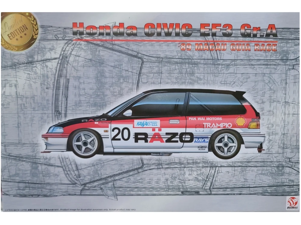 Nunu Beemax Beemax Honda Civic EF3 Gr.A Makao Guia 1989 1/24 surenkamas modelis 24032