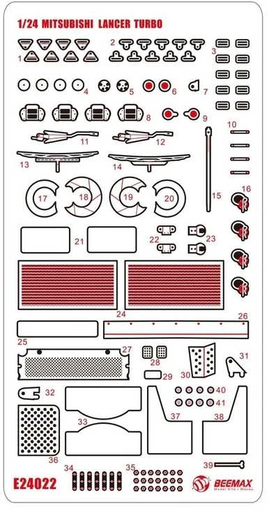 Nunu Beemax Beemax Mitsubishi Lancer Turbo ’84 RAC Rally 1/24 detalizavimo rinkinys