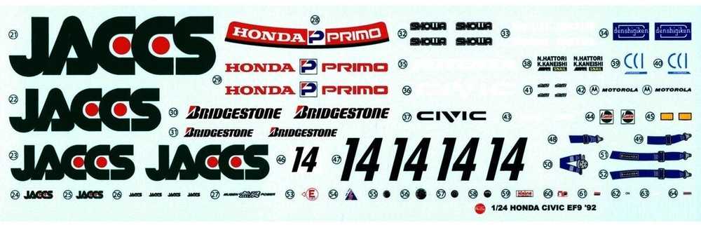 Nunu Beemax Honda Civic EF9 JACCS 1992 Group A 1/24 plastikinis surinkimo rinkinys