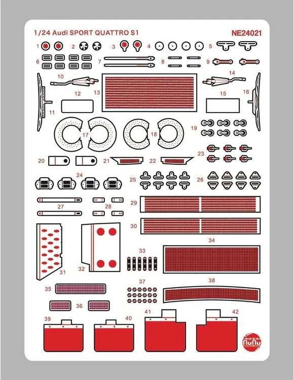 Nunu Beemax NuNu Audi Sport Quattro S1 1986 US Olympus Rally detalių rinkinys 1/24 E24021