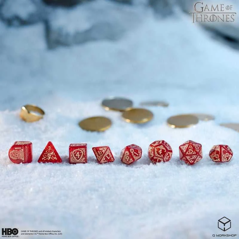 Oficialūs Sostų karai Lannisterių raudoni RPG kauliukai Q-Workshop