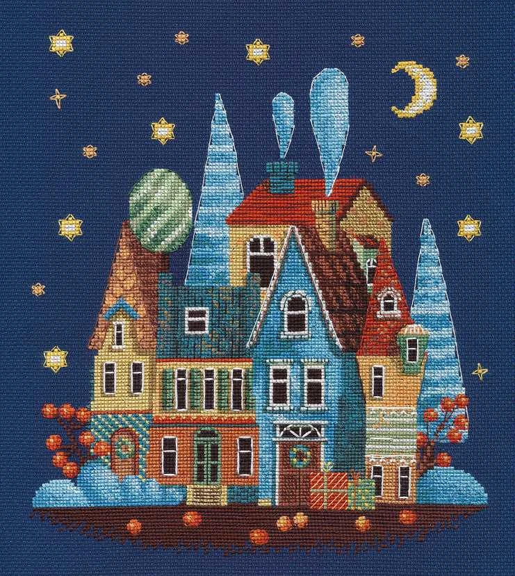 Oven Kryželiu siuvinėjimo rinkinys „Šerkšnotas vakaras“, 18 ct Zweigart, 20×22 cm