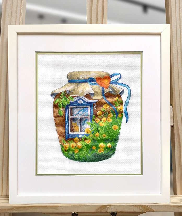 Oven Beldizart Kryželiu siuvinėjimo rinkinys "Vasara stiklainyje" 13x15 cm S1657