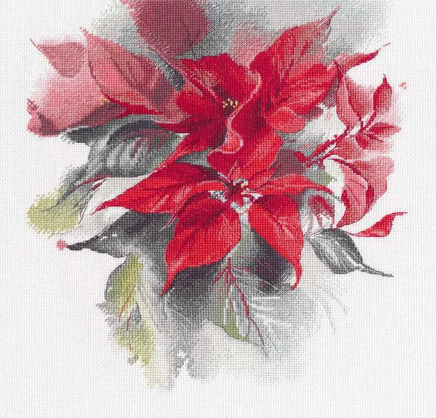 Oven Kalėdinis siuvinėjimo rinkinys kryželiu „Puansetija“, 25×27 cm