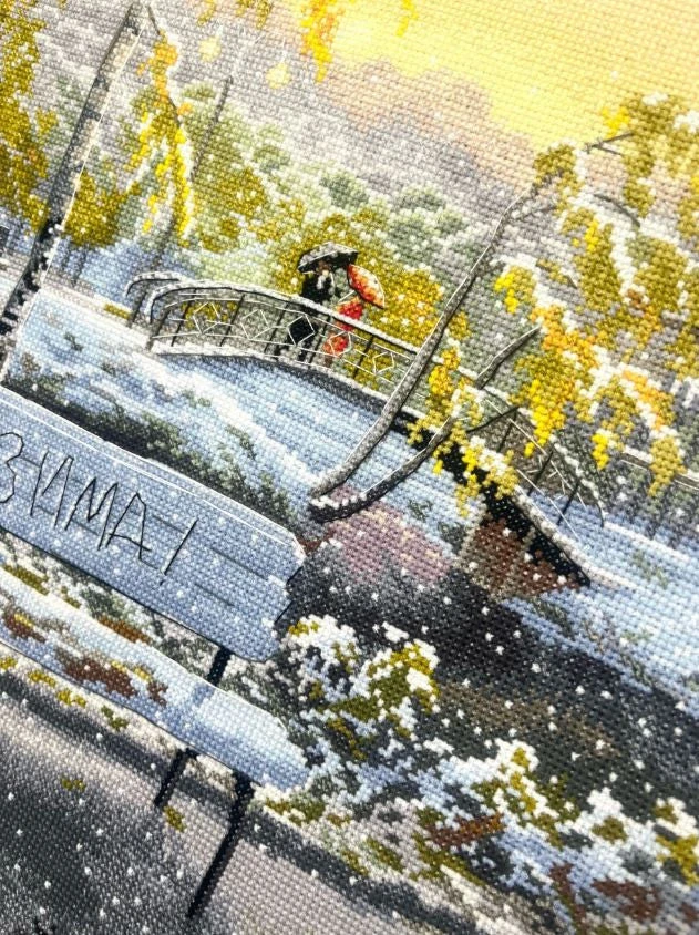 Oven Siuvinėjimo kryželiu rinkinys „Ankstyvas sniegas“ 36 x 27 cm