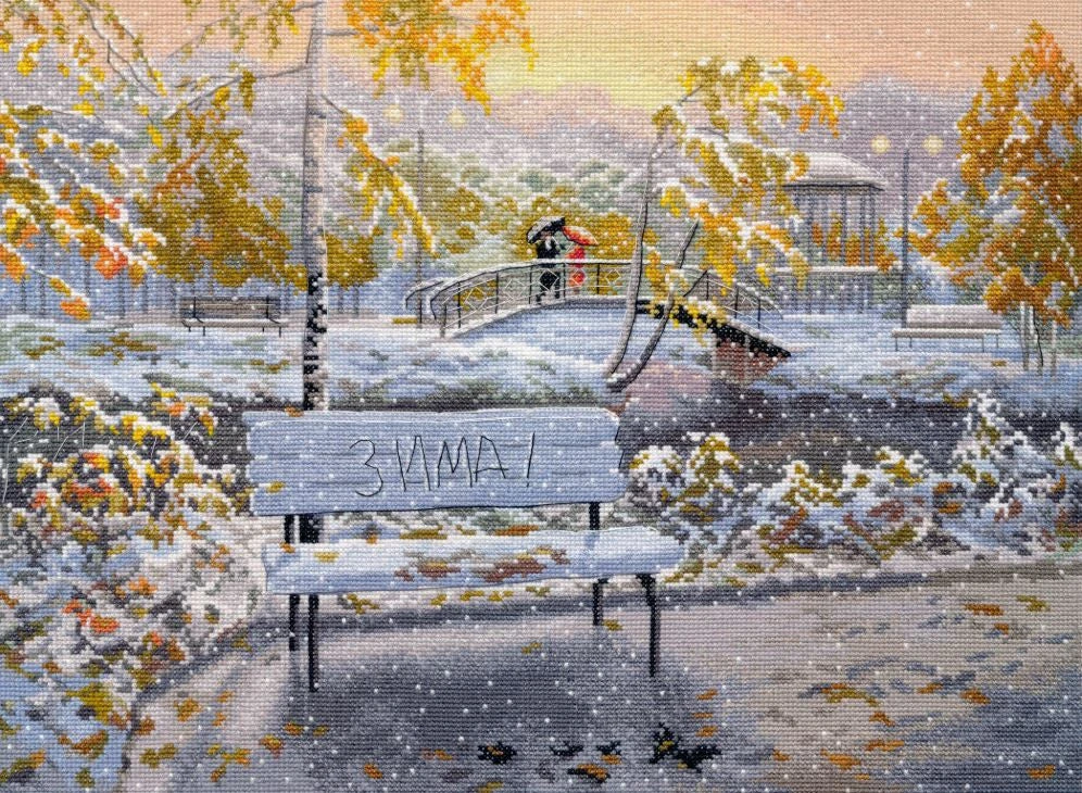 Oven Siuvinėjimo kryželiu rinkinys „Ankstyvas sniegas“ 36 x 27 cm