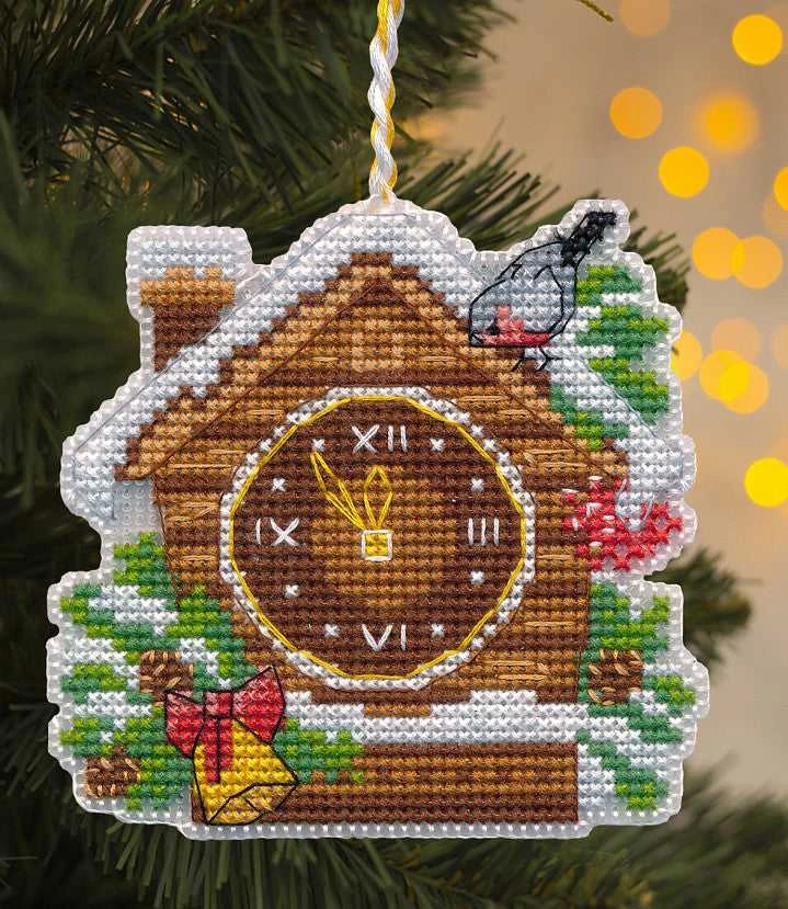 Oven Siuvinėjimo kryželiu rinkinys „Kalėdinė eglutė ir Naujųjų laikrodis“ 9×8,7 cm