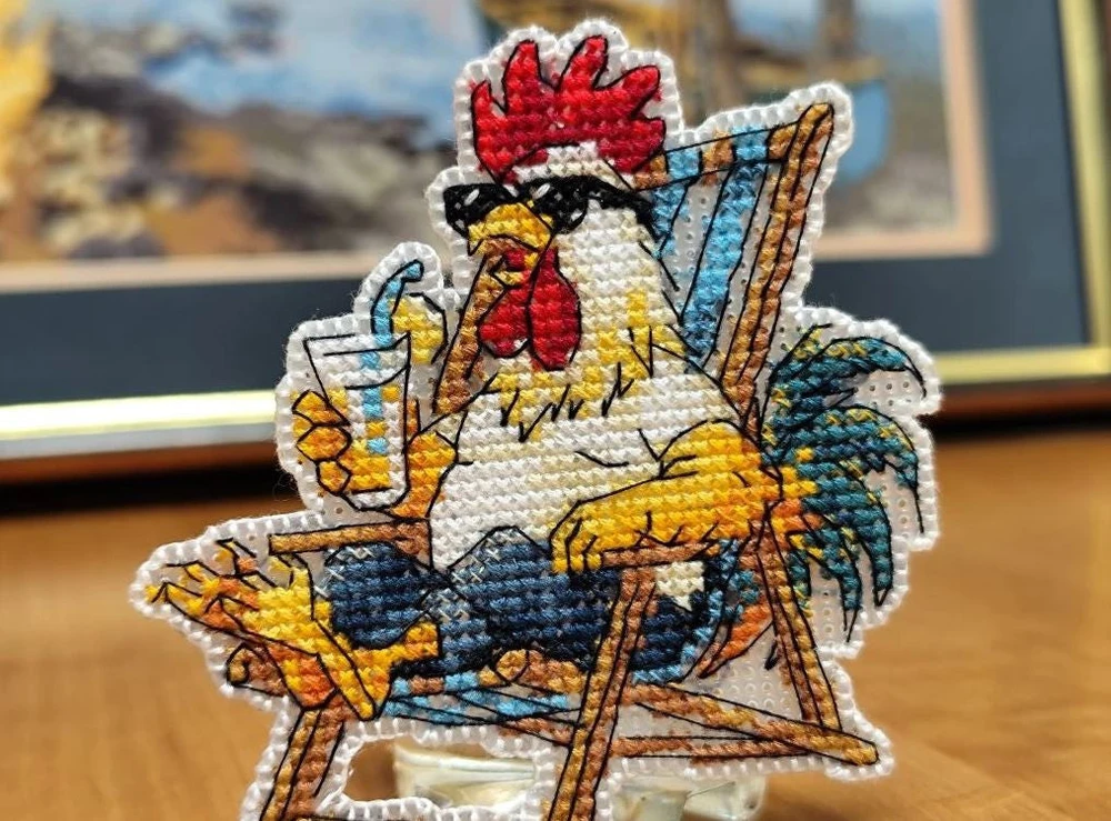 Oven Siuvinėjimo kryželiu rinkinys magnetui „Poilsis paplūdimyje“ 8,6 x 9,3 cm