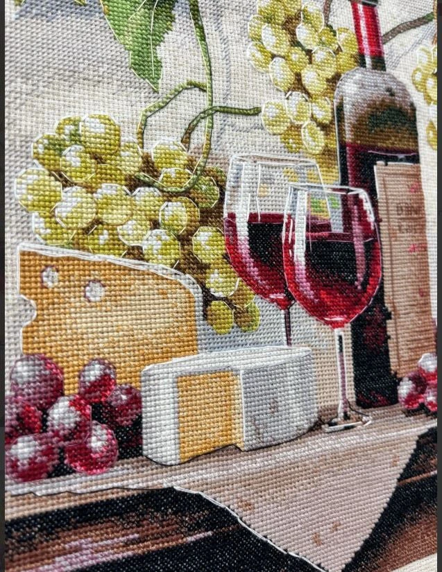 Oven Siuvinėjimo kryželiu rinkinys „Natiurmortas su vynu“ 25×32 cm