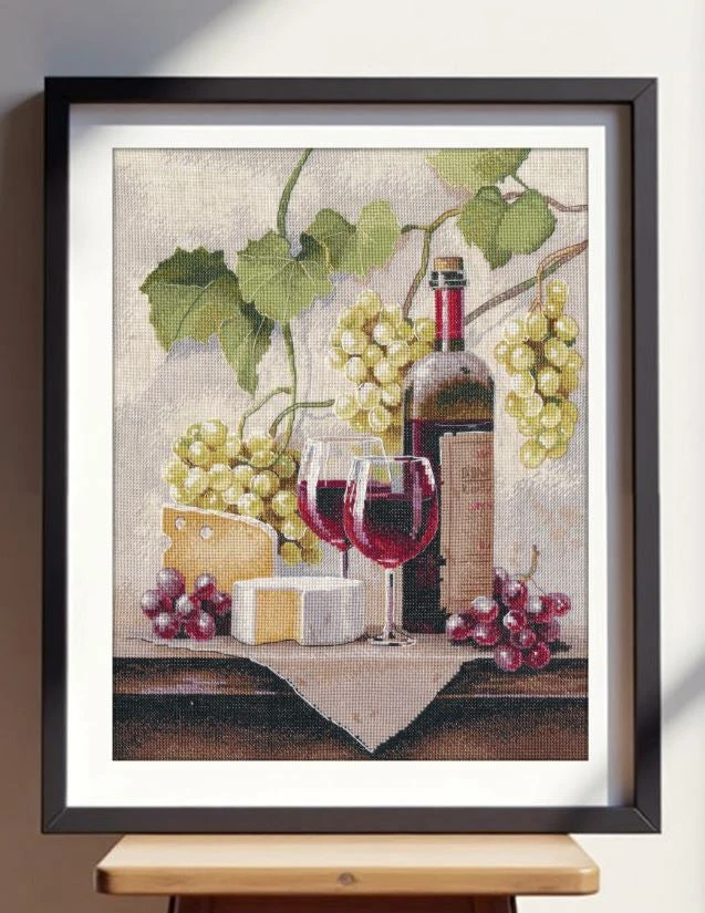 Oven Siuvinėjimo kryželiu rinkinys „Natiurmortas su vynu“ 25×32 cm