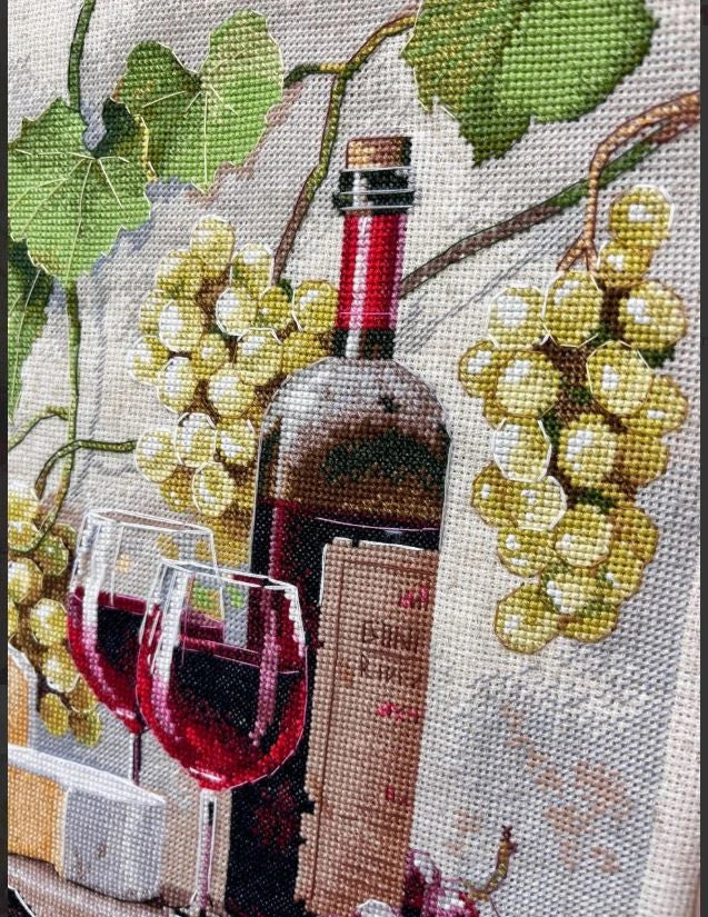 Oven Siuvinėjimo kryželiu rinkinys „Natiurmortas su vynu“ 25×32 cm