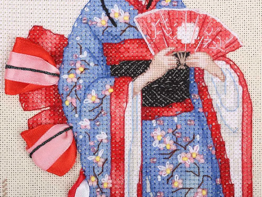 Panna Klart Elegantiškas kryželiu siuvinėjimo rinkinys „Pasaulio moterys: Japonija“
