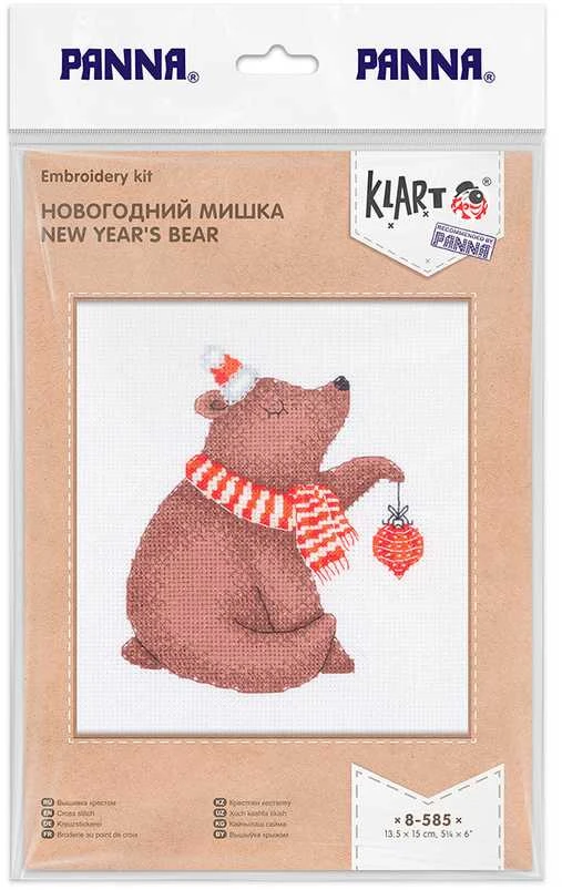 Panna Klart KLART siuvinėjimo kryželiu rinkinys „Naujųjų metų meškiukas“ 15×13,5 cm