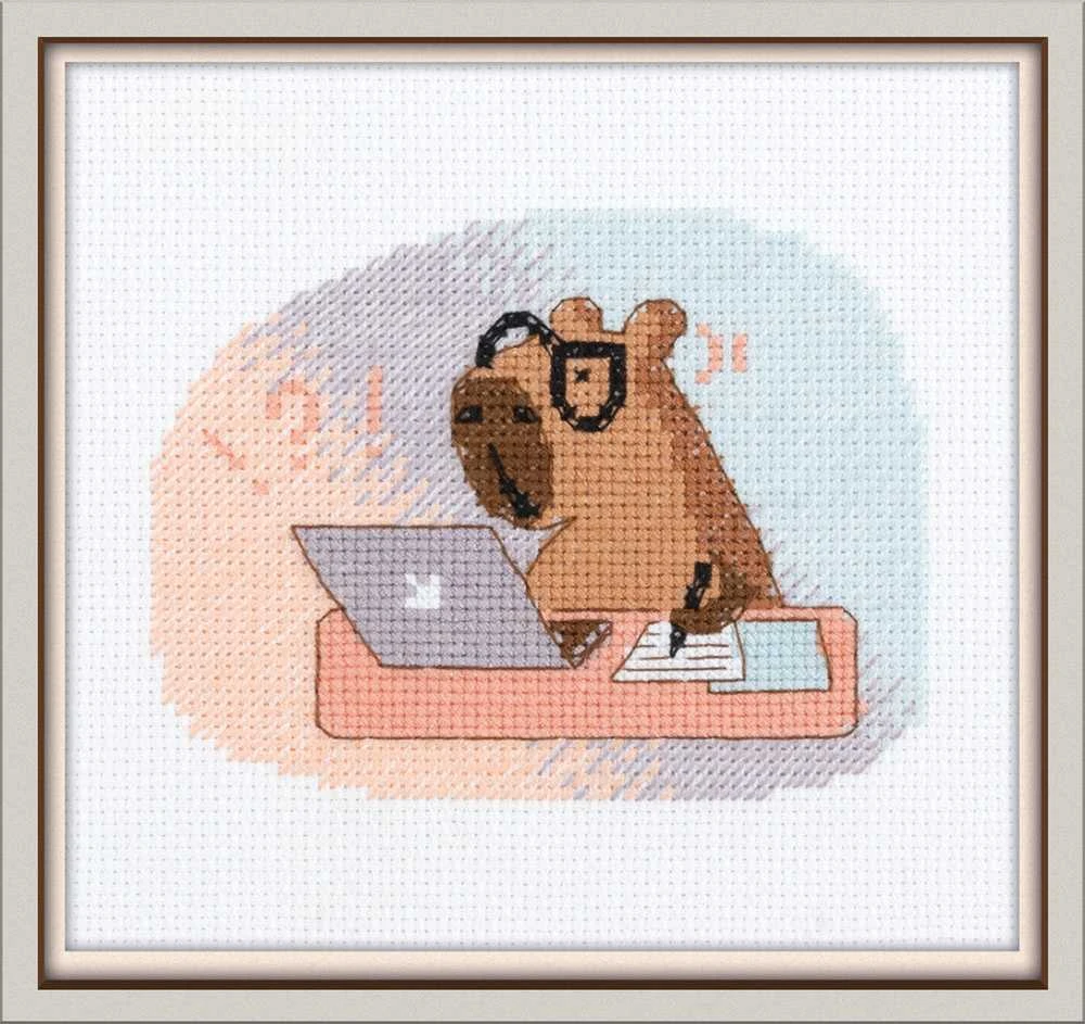 Panna Klart Kryželių siuvinėjimo rinkinys „Aš tik apie darbą“ 14.5×12 cm, linksmas