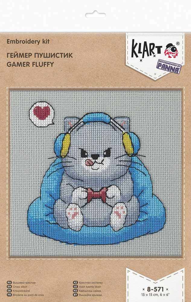 Panna Klart Kryželių siuvinėjimo rinkinys „Fluffy Gamer“, 15x15 cm – miela dovana
