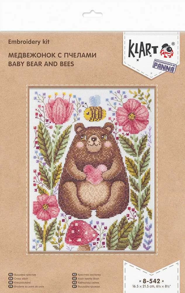 Panna Klart Kryželiu siuvinėjimo rinkinys KLART „Meškiukas su bitėmis“ 16,5x21,5 cm