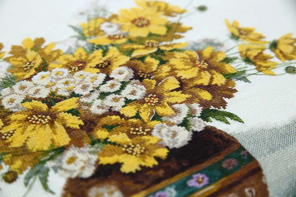 Panna Klart Kryželiu siuvinėjimo rinkinys „Geltonų gėlių puokštė“, 38×31 cm