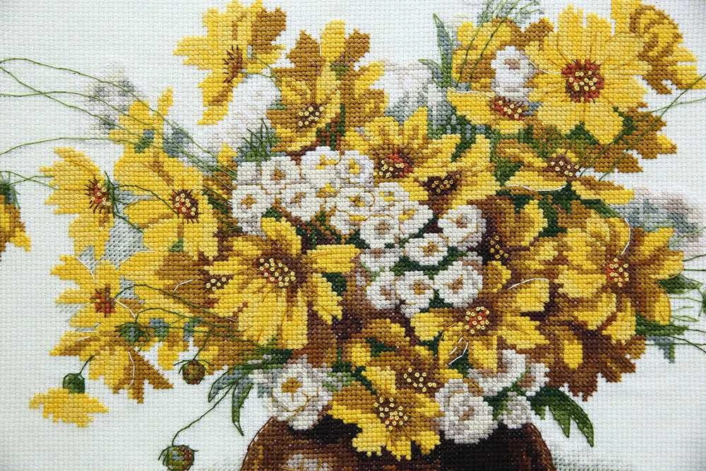 Panna Klart Kryželiu siuvinėjimo rinkinys „Geltonų gėlių puokštė“, 38×31 cm
