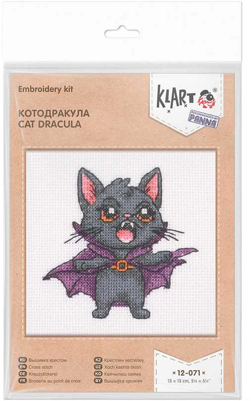 Panna Klart Kryželių siuvinėjimo rinkinys „Katinas Drakula“ 13×13 cm, KLART