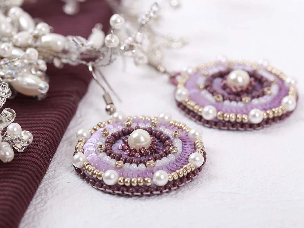 Panna Klart Mini karoliukų siuvinėjimo rinkinys auskarams „Violetiniai ratai“